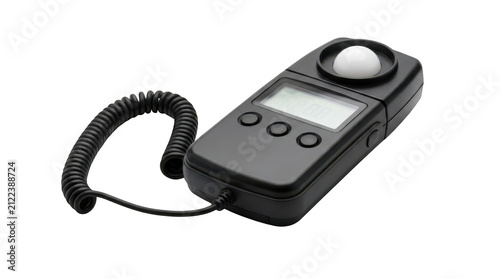 Digital light meter with coiled cable isolated on transparent background