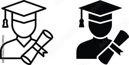 Graduation cap and diploma silhouette a linear icon on transparent background graduate graduating student scholar