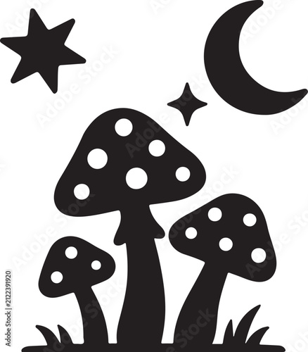 Whimsical Moon Mushroom Silhouette 