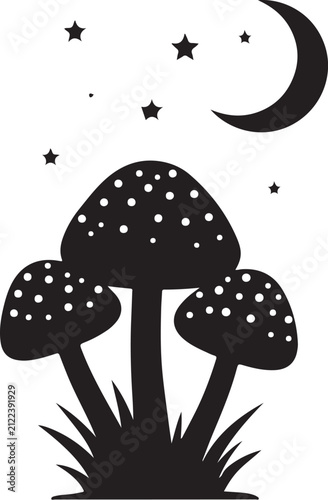 Whimsical Moon Mushroom Silhouette 