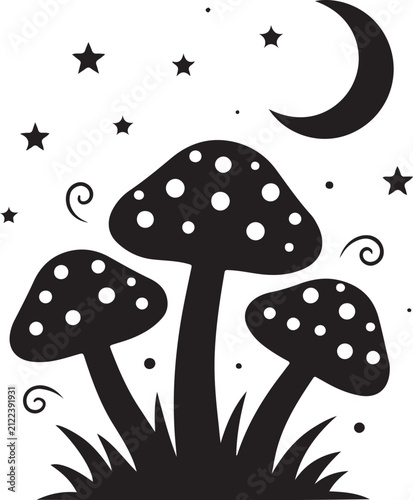 Whimsical Moon Mushroom Silhouette 