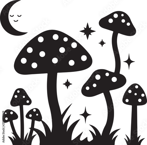Whimsical Moon Mushroom Silhouette 