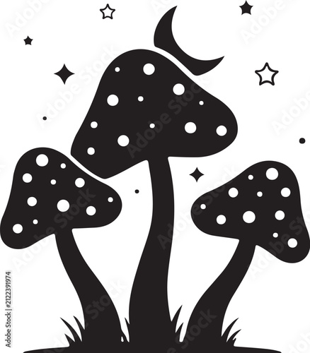 Whimsical Moon Mushroom Silhouette 
