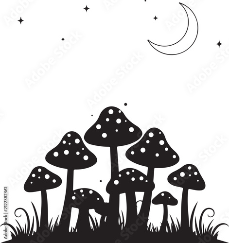 Whimsical Moon Mushroom Silhouette 