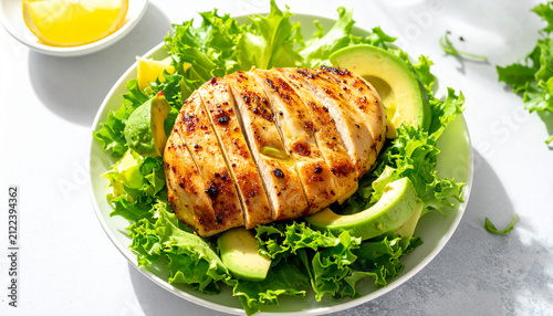 Grilled Chicken Salad with Avocado and Fresh Lettuce Healthy High Protein Meal