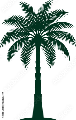 Tall segmented trunk palm tree silhouette standing isolated on a transparent background