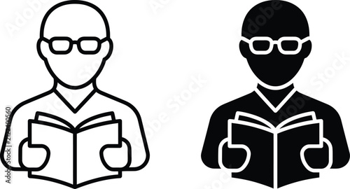 Reader Silhouette With Open Book And Glasses On Transparent Background reading person individual scholar student