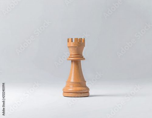 Planning. Mind game. Chess piece rook isolated on white background. Wooden chess piece.