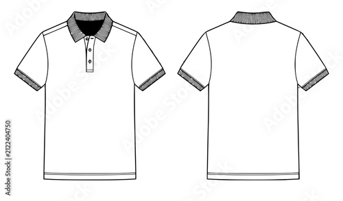 Bild auf Leinwand Technical Blank White Polo Shirt Front Back Blueprint Vector Apparel Template