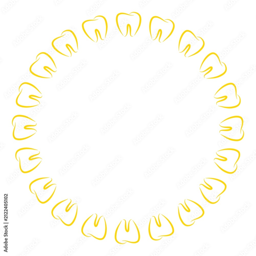 Fototapeta premium Circular Tooth Frame Background. Line art tooth frame. Tooth round border illustration. Dental care circle border. Mouth health care decoration
