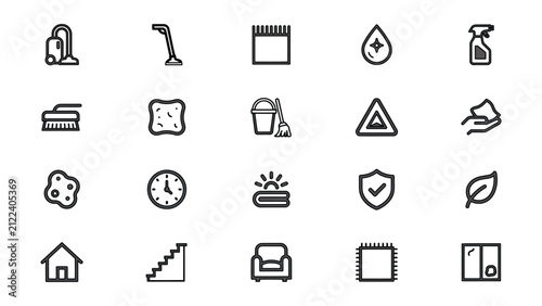 Collection of cleaning home maintenance and utility icons isolated on transparent background