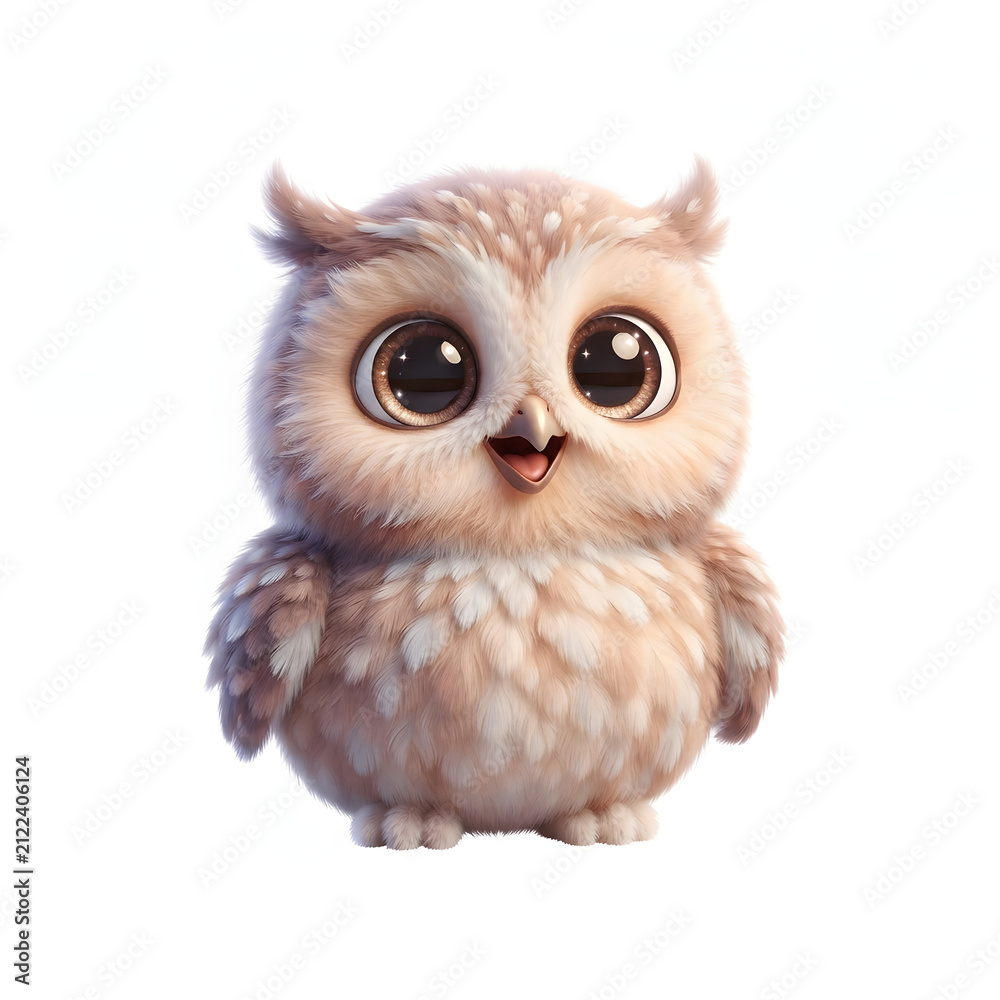 Obraz premium Cute baby owl character illustration isolated on white background