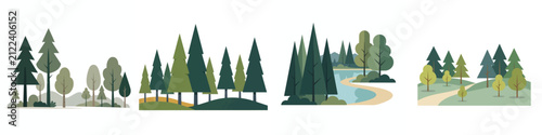 Minimalist forest landscape vector set on a white background