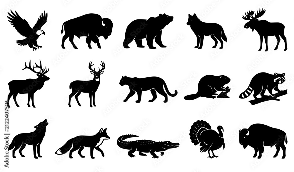 Fototapeta premium USA Wildlife Animal Silhouette Vector Collection EPS