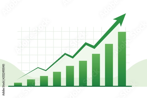 Green Business Growth Bar Chart with Upward Arrow, Financial Success and Market Analytics Illustration