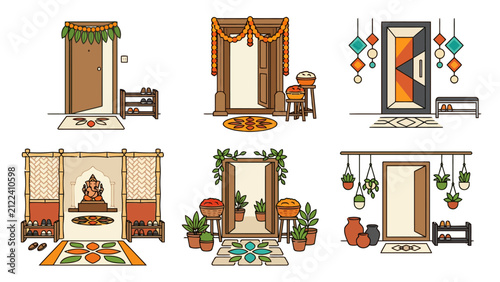 Colorful decorative entrance designs for cultural celebrations and ceremonies