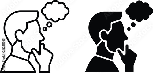 Quadro su tela Thinking man silhouette with speech bubble on transparent background head profil