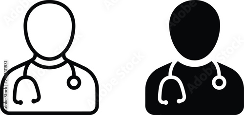 Cuadro en lienzo Doctor Silhouette With Stethoscope Icon On Transparent Background physician medi