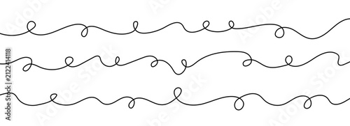 Картината върху платно Long curve thin wavy line and curvy squiggle set, with cable abstract drawing vector wire freehand twist for a simple border