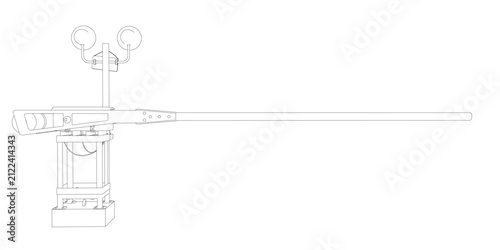 Fotografie A minimalist line drawing of a railway barrier contour, featuring a striped horizontal boom arm and a sturdy support post