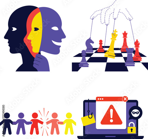 Fake Identity Digital Deception Alert Flat Icon Set
