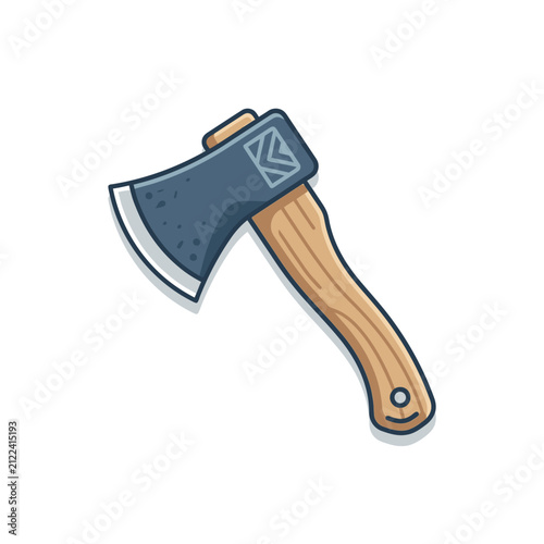 Old Steel Axe with Wooden Handle Isolated on White Background Sharp Metal Hatchet Tool for Construction and Wood Chopping
