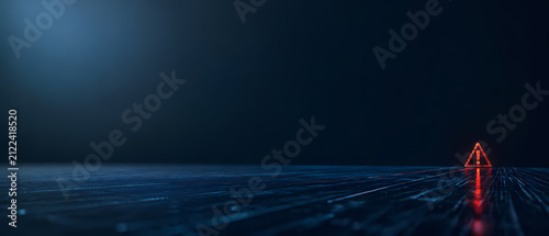 Digital Code Warning Symbol on Data Surface Representing Cybersecurity Threat, System Vulnerability and Critical Security Alert