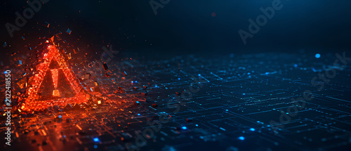 Digital Code Warning Symbol on Data Surface Representing Cybersecurity Threat, System Vulnerability and Critical Security Alert