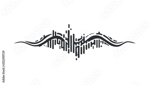 Quadro su tela Abstract Soundwave Graphic: A stylized sound wave design, rendered in a modern monochrome palette, evokes the essence of audio, rhythm, and digital communication