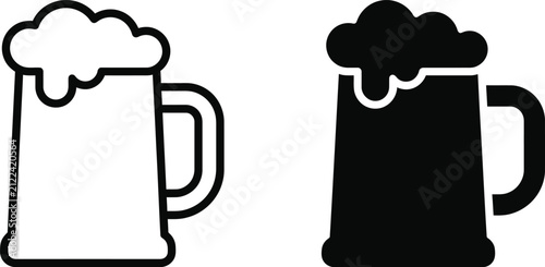 Obraz na płótnie Beer mug silhouette with foamy head line art and solid fill on transparent backg