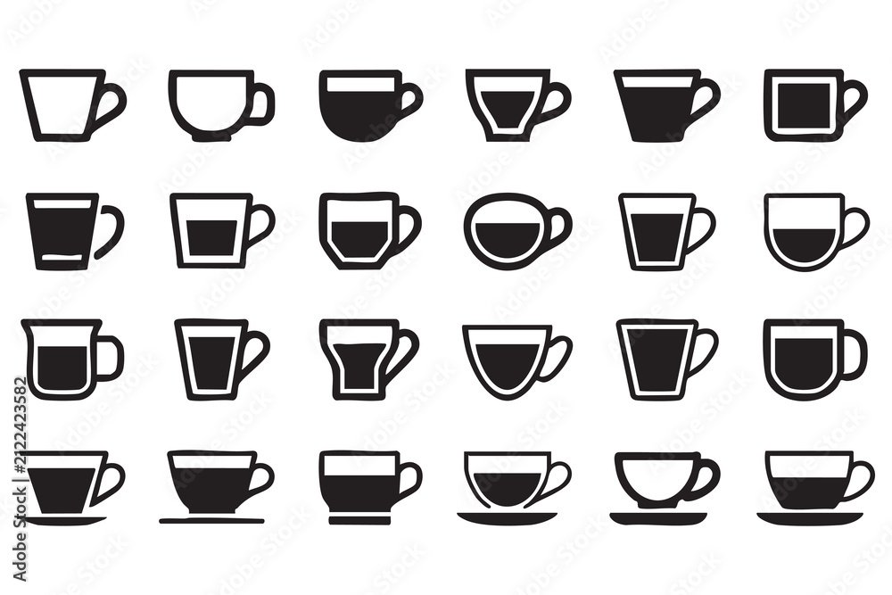 Fototapeta premium Coffee web icons in line style. Espresso cup, cappuccino mug, latte cup, café beverage collection. Editable stroke. Vector illustration.