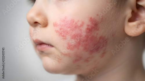 Close Up of Child's Cheek with Atopic Dermatitis Eczema Skin Rash