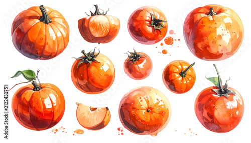 Watercolor Ripe Orange Toma...