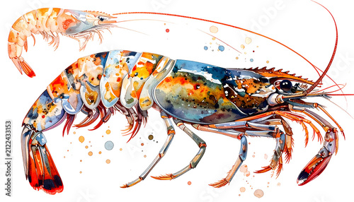 Watercolor Shrimp Illustrat...