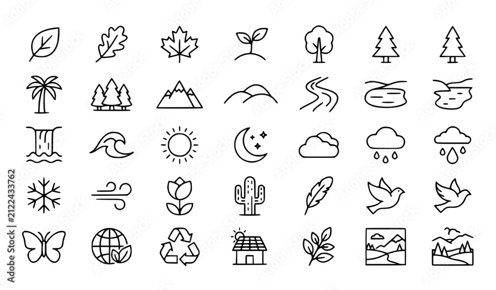 Fototapeta premium Premium nature, environment, ecology and wildlife line icons set