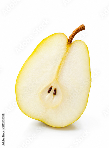 Fresh half of ripe pear isolated on white background