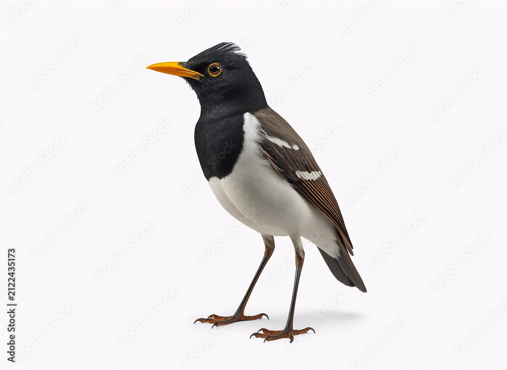 Obraz premium Black Songbird with Yellow Beak Isolated on White