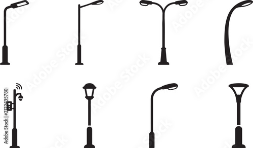 Varied collection of street light and urban utility pole icons