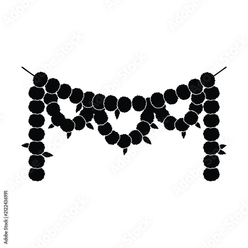 Marigold flower garland silhouette design for traditional indian festive home decoration.