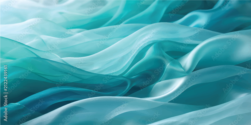 Fototapeta premium Abstract teal turquoise liquid flowing background beautiful smooth soft wavy satin silk fabric texture elegant deep bright minimal backdrop modern 3d rendering