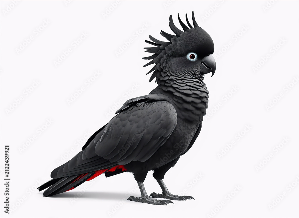 Fototapeta premium Black Crested Cockatoo Style Bird Isolated on White