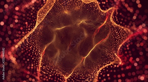 Glowing digital grid tunnel with dynamic dots, perfect for artificial intelligence and modern technology backgrounds.