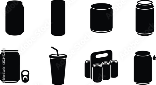 Foto Drink can silhouette set vector icons