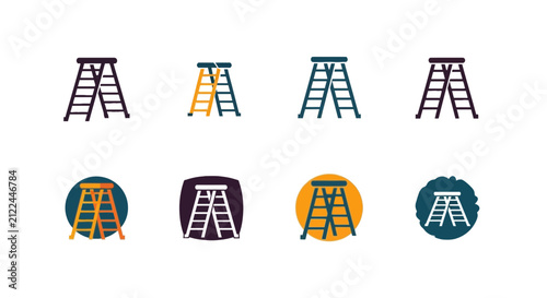 Stepladder icon set for construction and home improvement