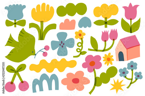 北欧風の花と植物のイラスト素材セット- Little Garden Collection