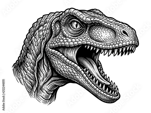 Dinosaur Head Illustration with Open Mouth and Sharp Teeth