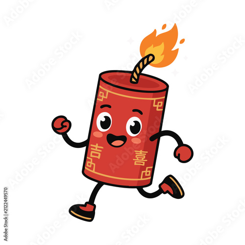 Cute Firecracker Mascot Character Running Illustration