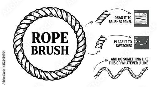 Detailed rope brush vector graphic showcasing instructional steps for Adobe Illustrator creative design software art project