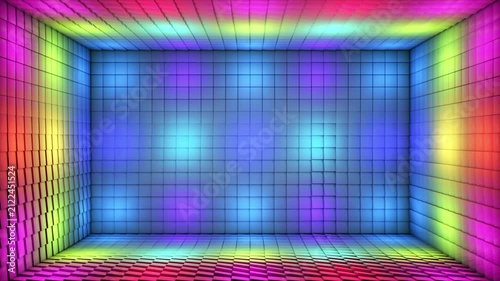 Broadcast Pulsating Hi-Tech Alternate Blinking Illuminated Cubes Room Stage, Multi Color, Events, 3D, Loopable, 4K