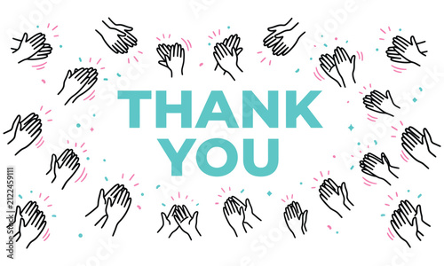 Thank You Typography Vector with Hand Drawn Clapping Hands and Confetti